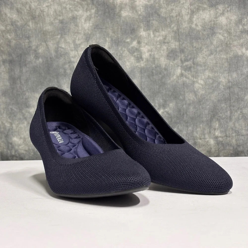 VIVAIA Pointed-Toe Wedge Pumps Women 9 Navy Blue Knit Comfort Sustainable NWOB